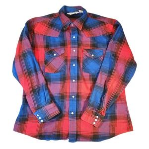 Vintage Dakota Five Brother Flannel Shirt Plaid Western Pearl Snaps Brush Popper